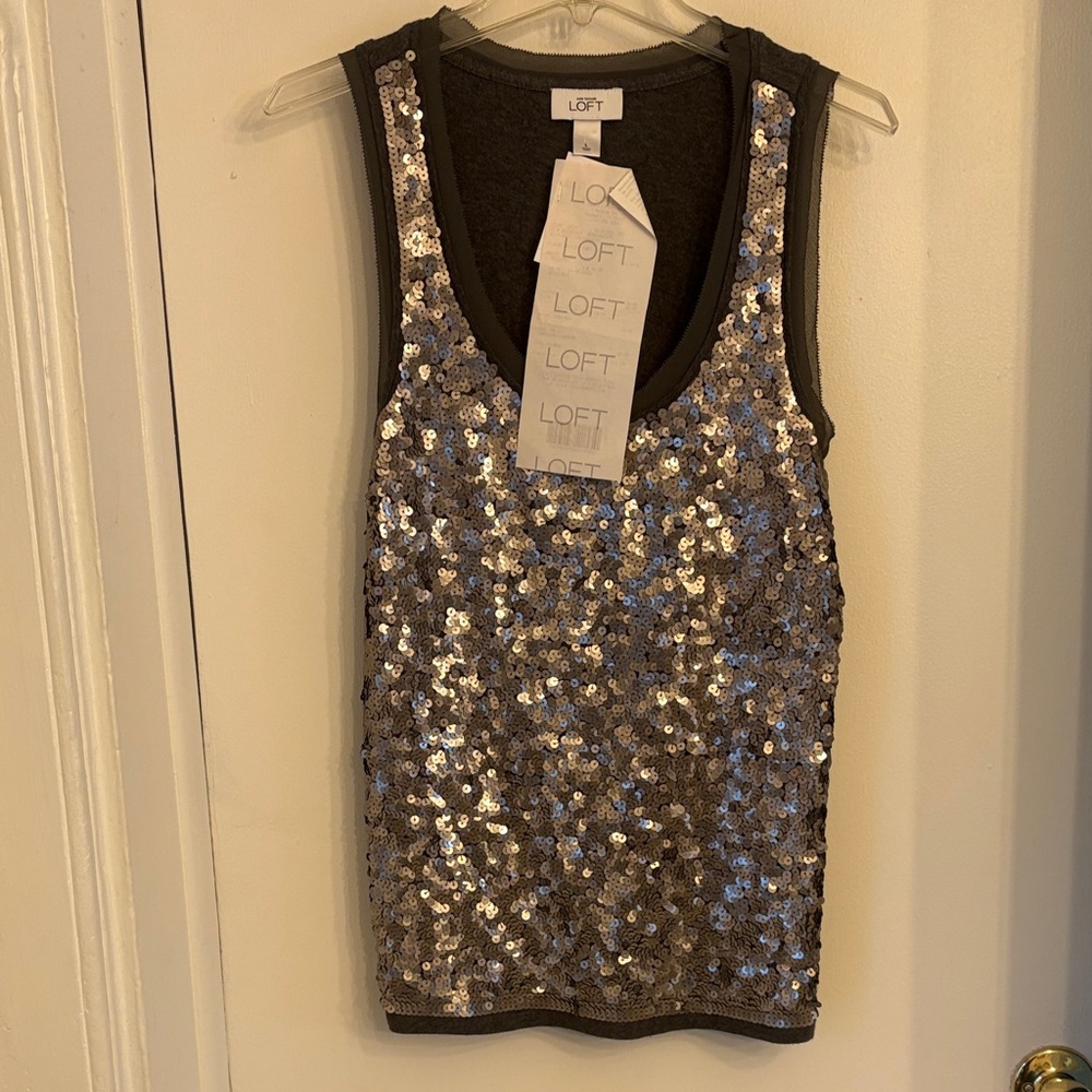 LOFT Women's Sparkling Sequin Tank Top - Silver and Black